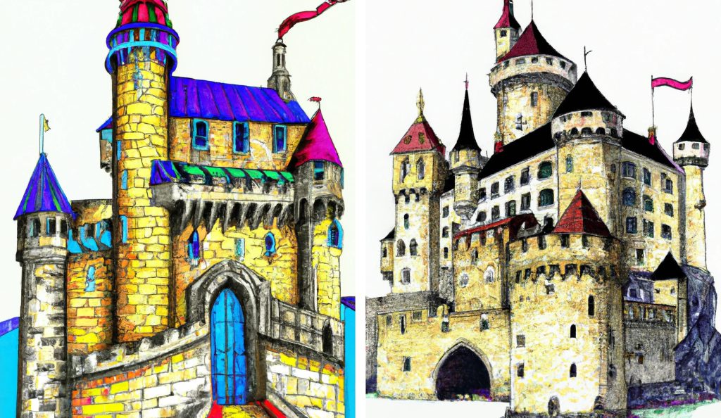2 detailed examples of castles you can draw if you are an advanced artist