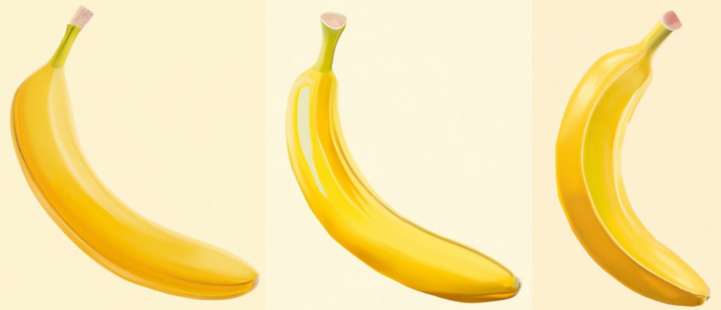 3 different drawings of bananas