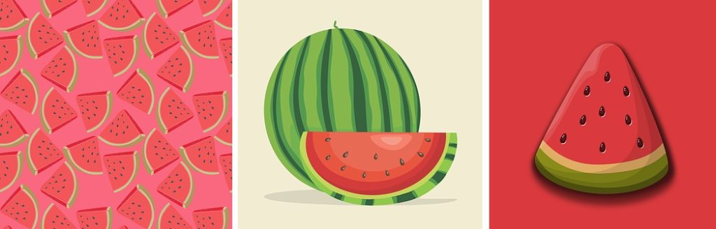 cartoon watermelon slice illustrations to learn how to draw a watermelon slice