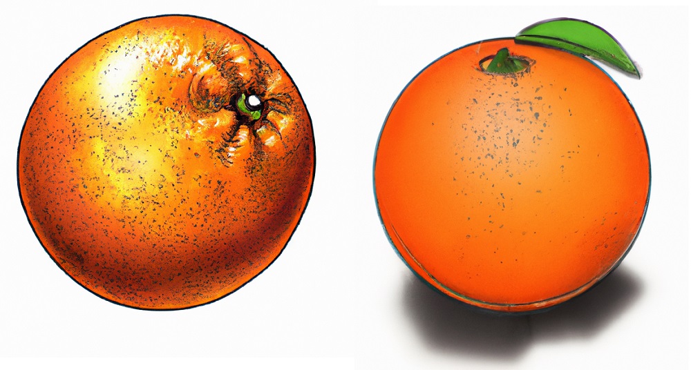 drawing of 2 oranges for reference when drawing an orange