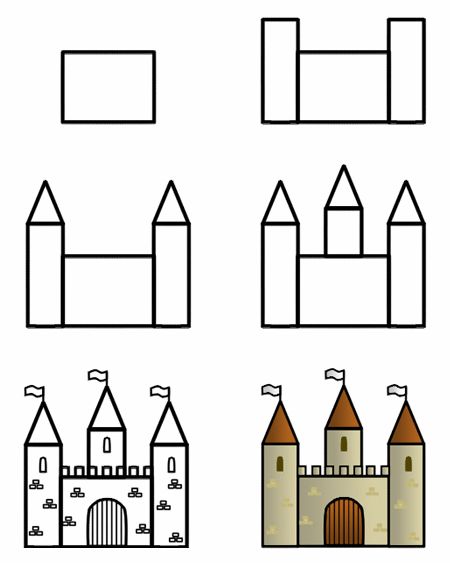 how to draw a castle in 6 steps