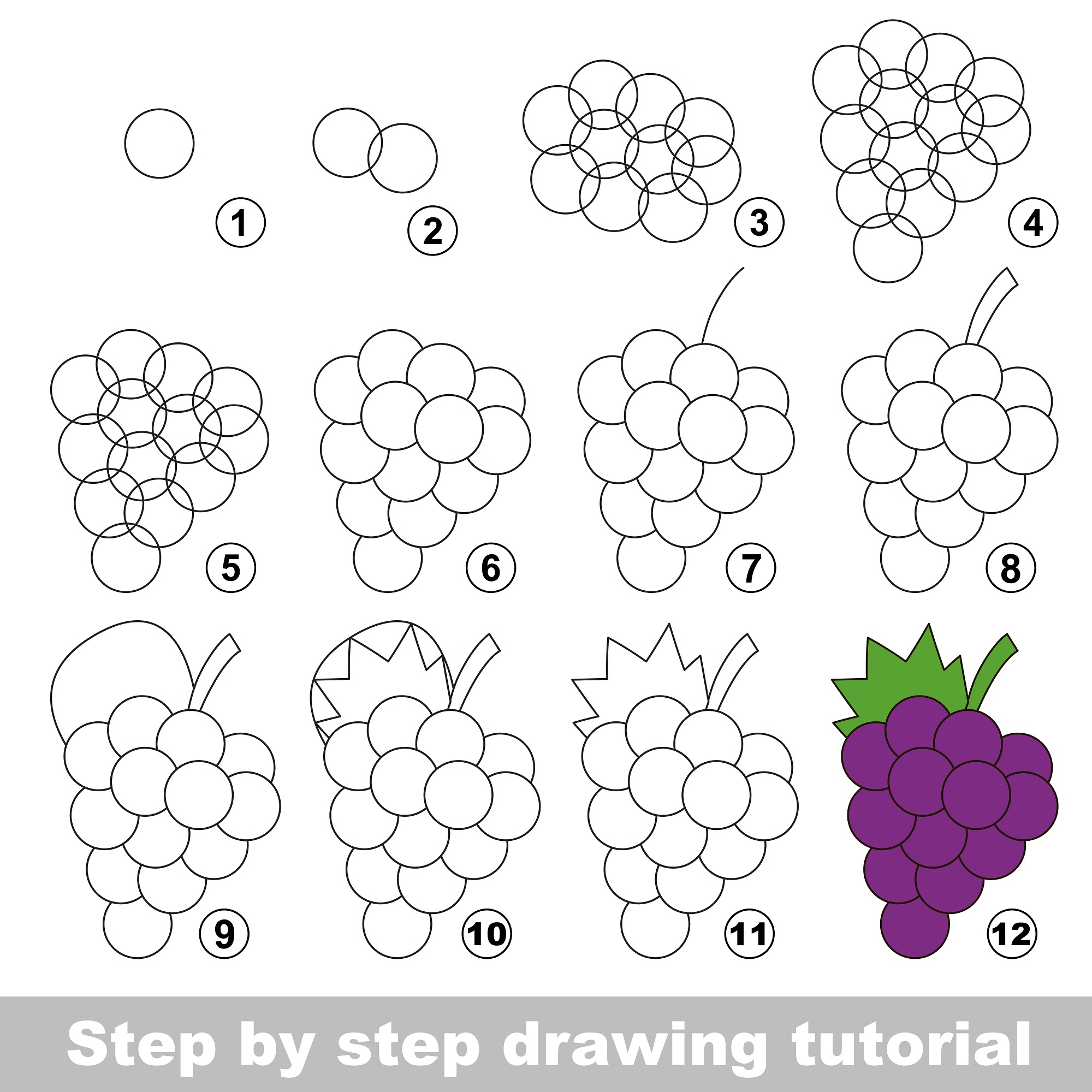 how to draw grapes step by step