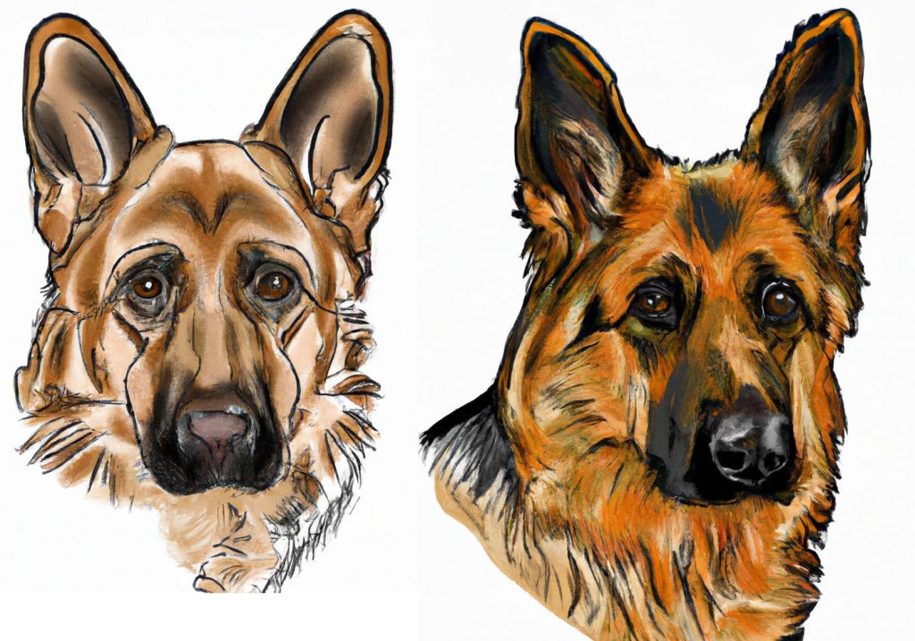 two german shepherd dog heads with color
