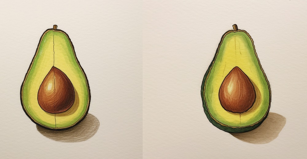 2 example drawings of avocados with seed
