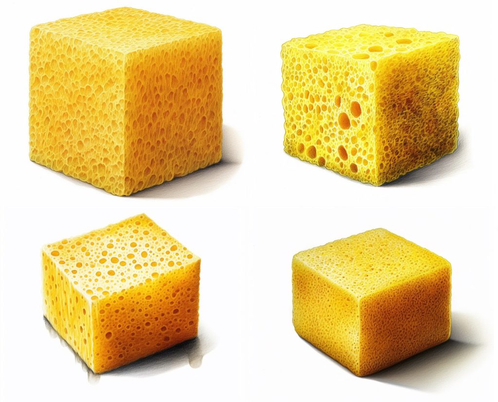4 examples of drawings of yellow sponges