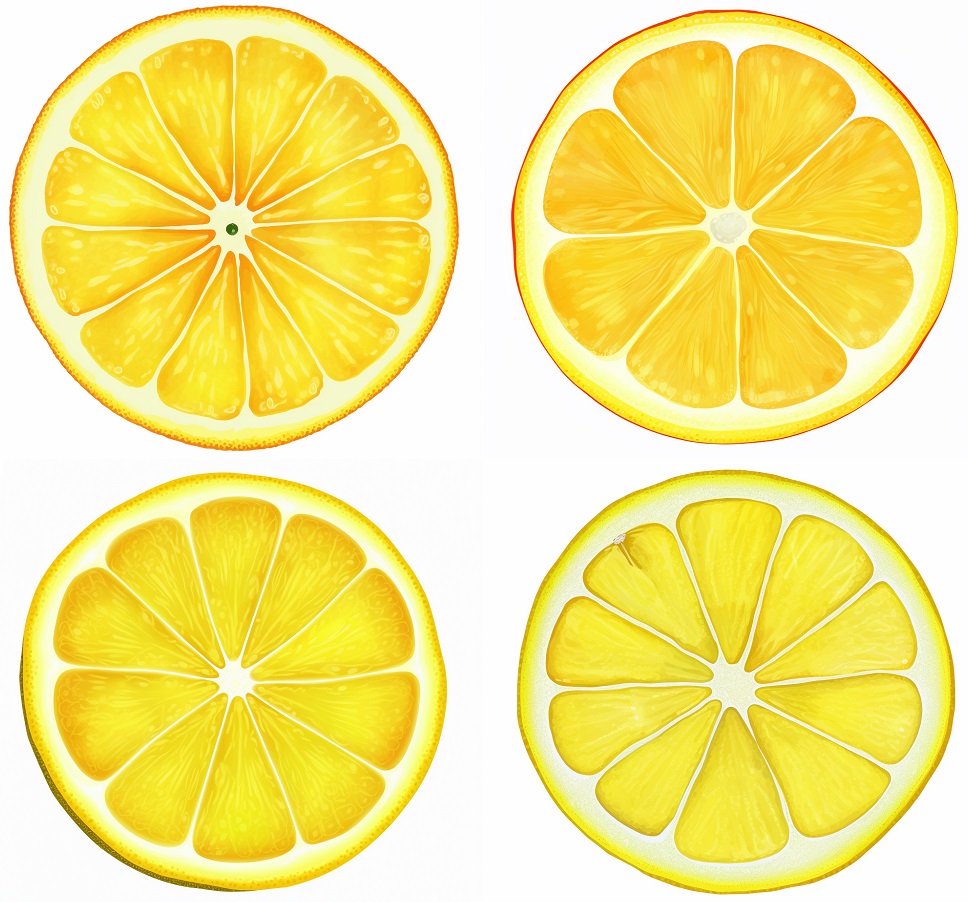 4 sliced lemon drawings