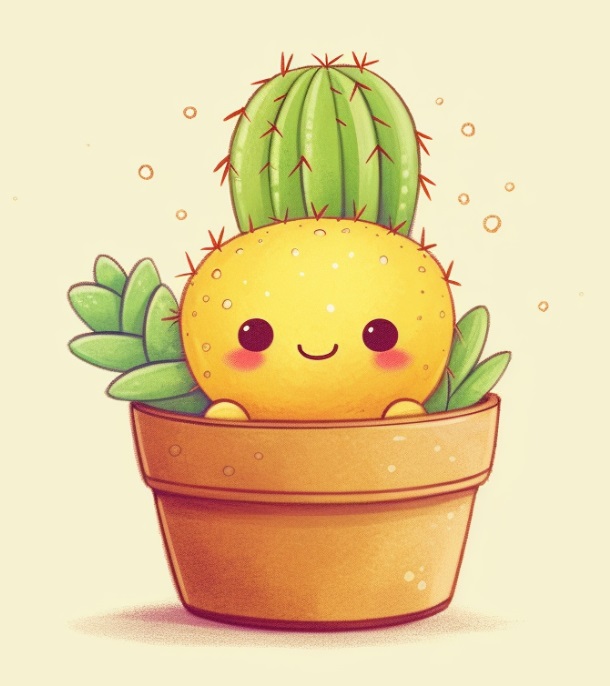 cute drawing of a kawaii cactus for kids to reference