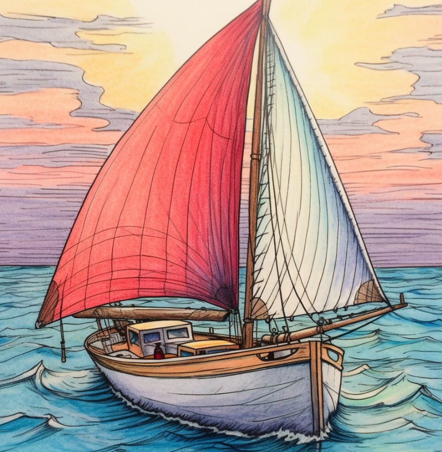 detailed drawing of a sailboat
