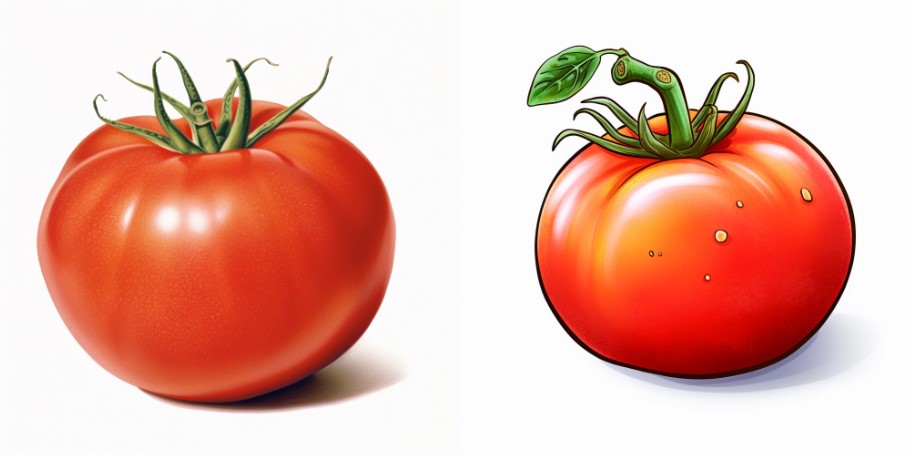 drawing of 2 tomatoes to reference when learning how to draw a tomato