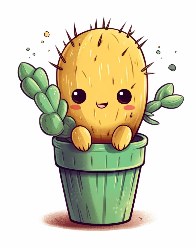 drawing of a cute kawaii cactus