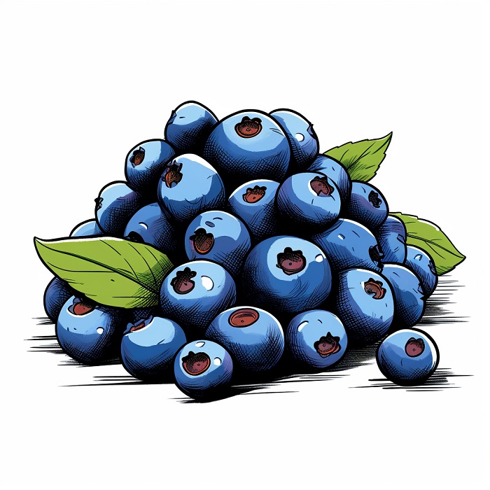 drawing of blueberries with leaves