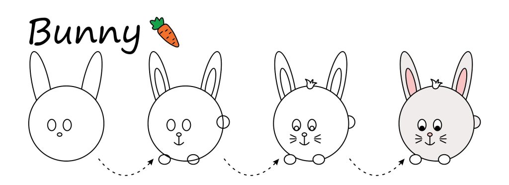 how to draw a bunny head in 4 steps easy for kids