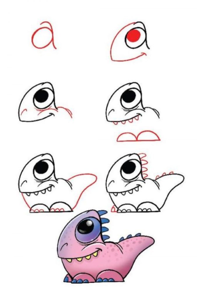 how to draw a cartoon dinosaur easy