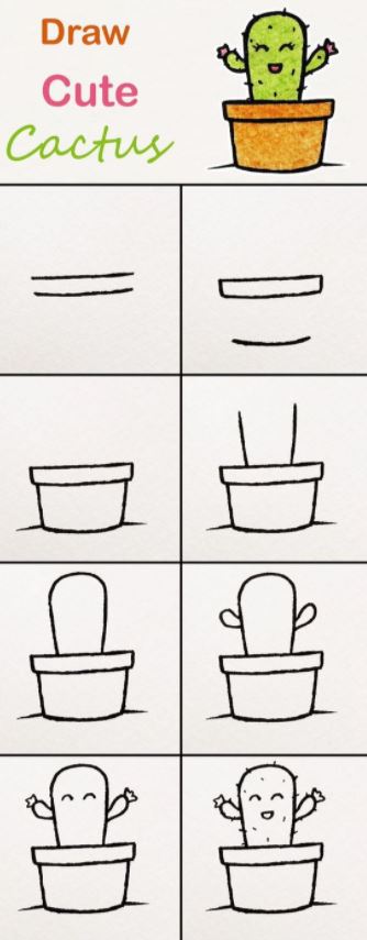 how to draw a cute kawaii cactus