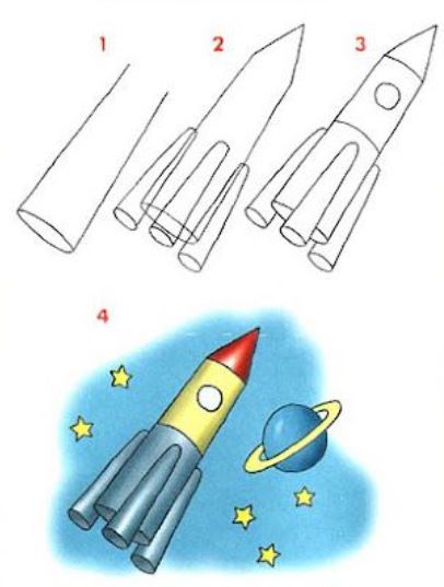 how to draw a rocket in 4 steps