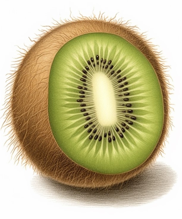 kiwi fruit drawing with a slice taken out