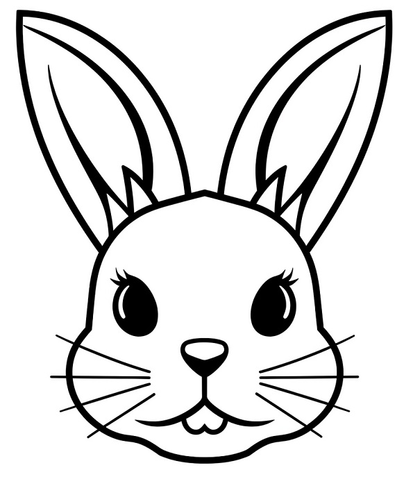 outline drawing of a bunny head that kids can color