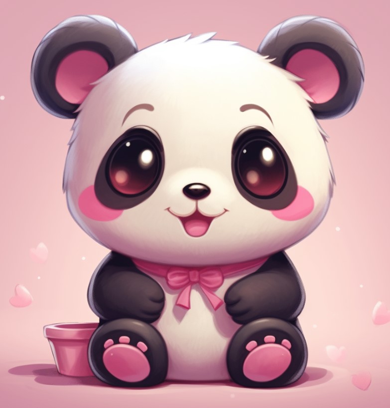 pink and white kawaii panda drawing