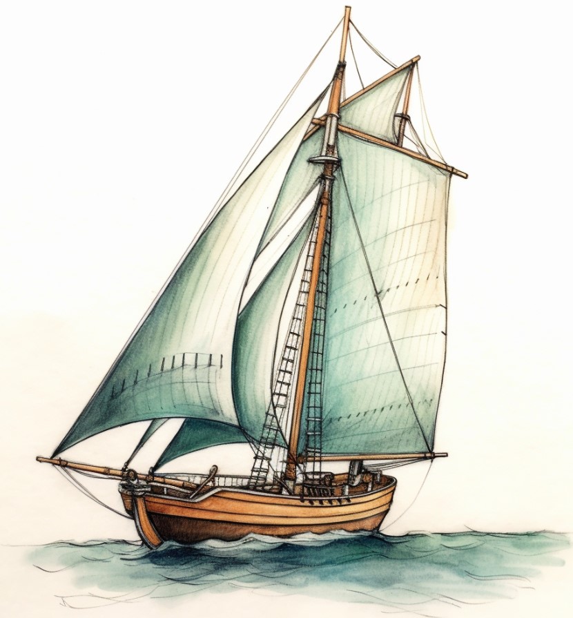 sailboat sketch with color