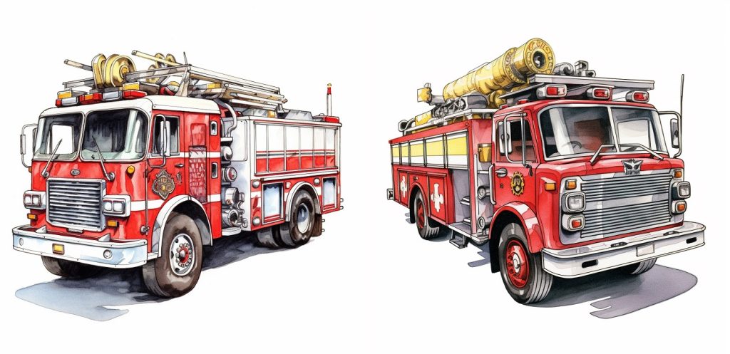 2 firetruck drawings for advanced artists