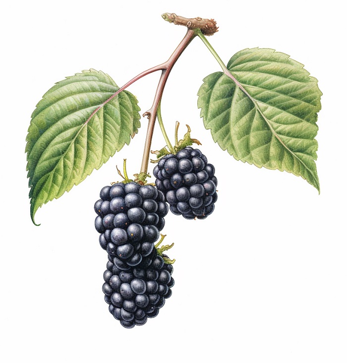 blackberry drawing on stem with leaves