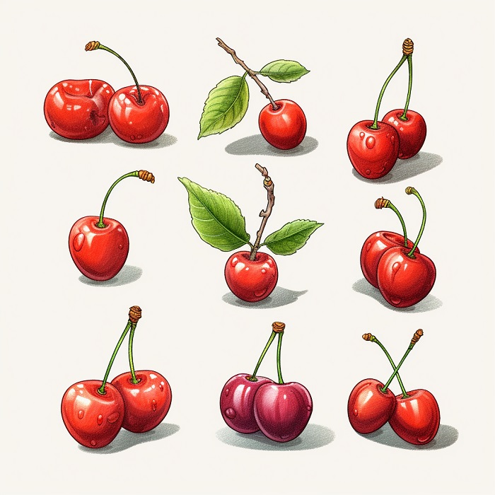 drawings of different cherries for reference