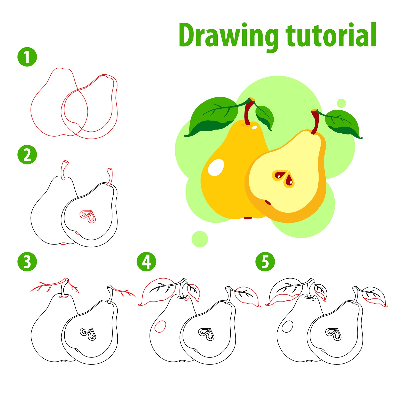 how to draw a pear step by step