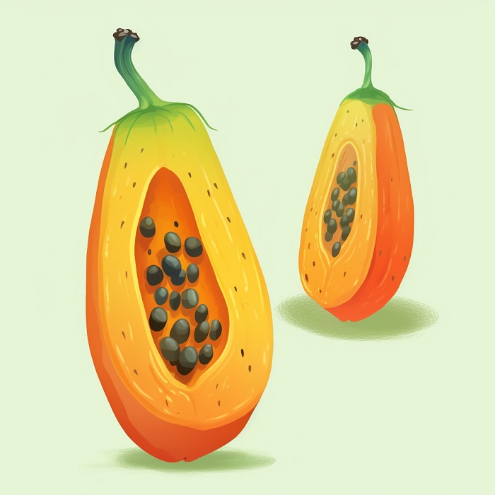 papaya sliced in half cartoon to reference when learning how to draw a papaya