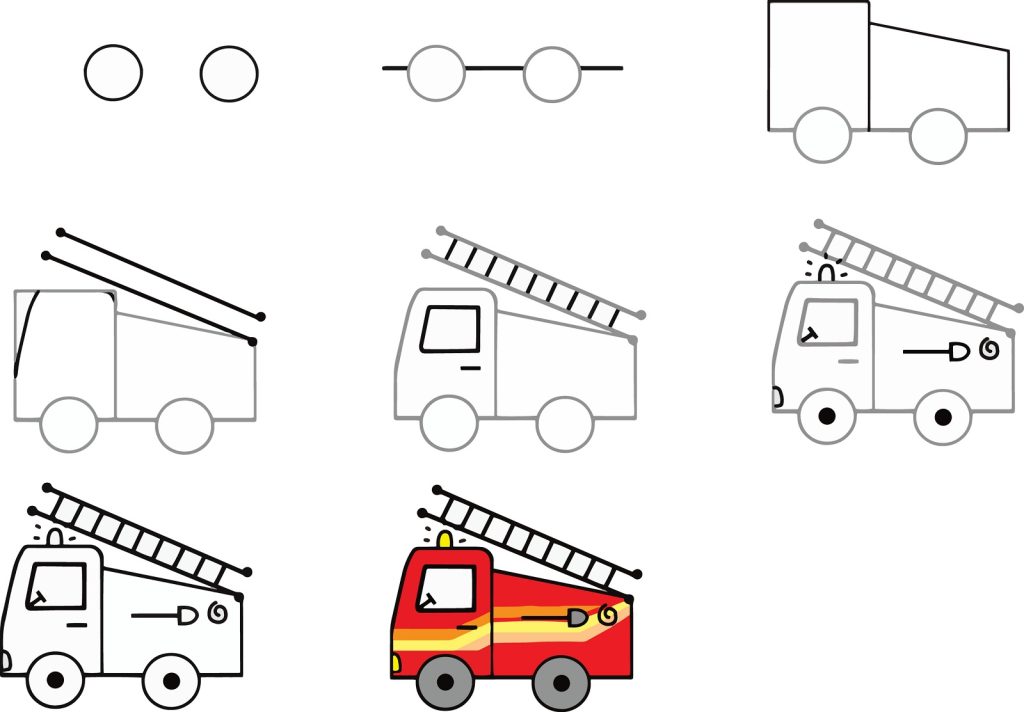 step by step fire truck drawing tutorial
