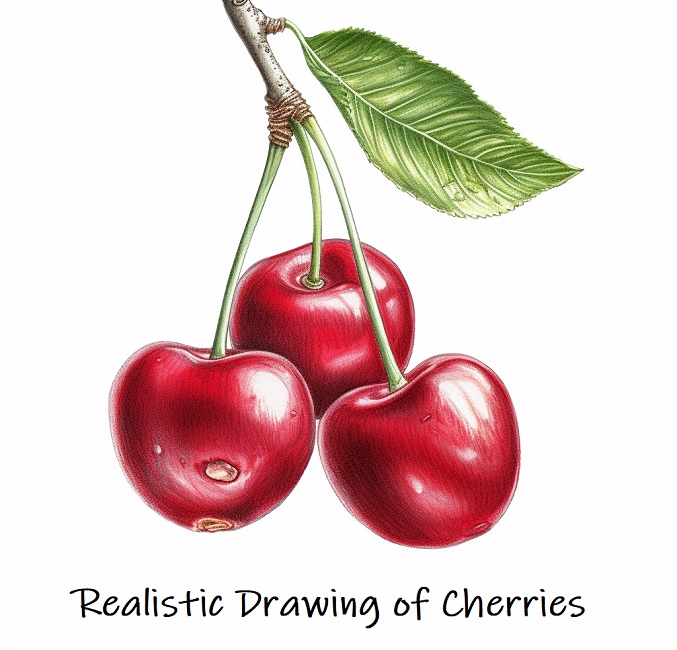 realistic cherry drawing for reference when learning how to draw cherries
